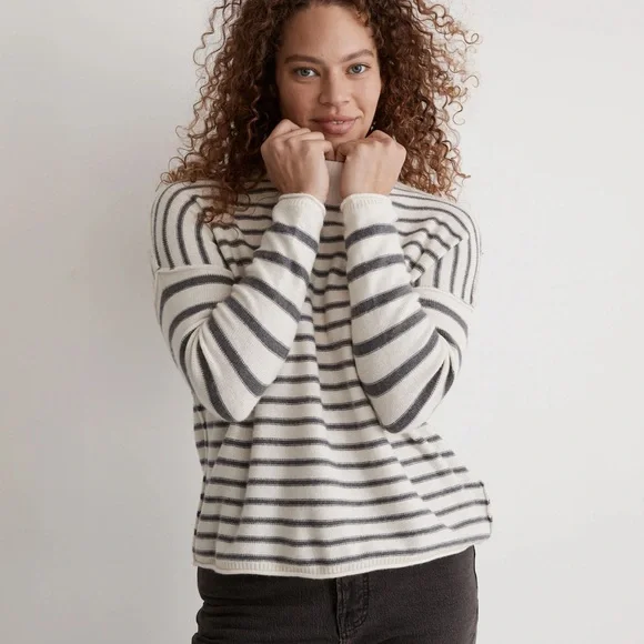 MADEWELL Strip Play Mock Neck Sweater Gray Stripes NWT Small - Picture 2 of 7